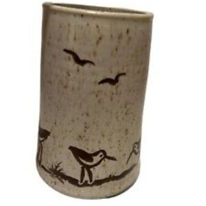 Sanibel Island Florida Art Pottery Vase Sandpiper Shore Bird Beach Speckled 6.5"